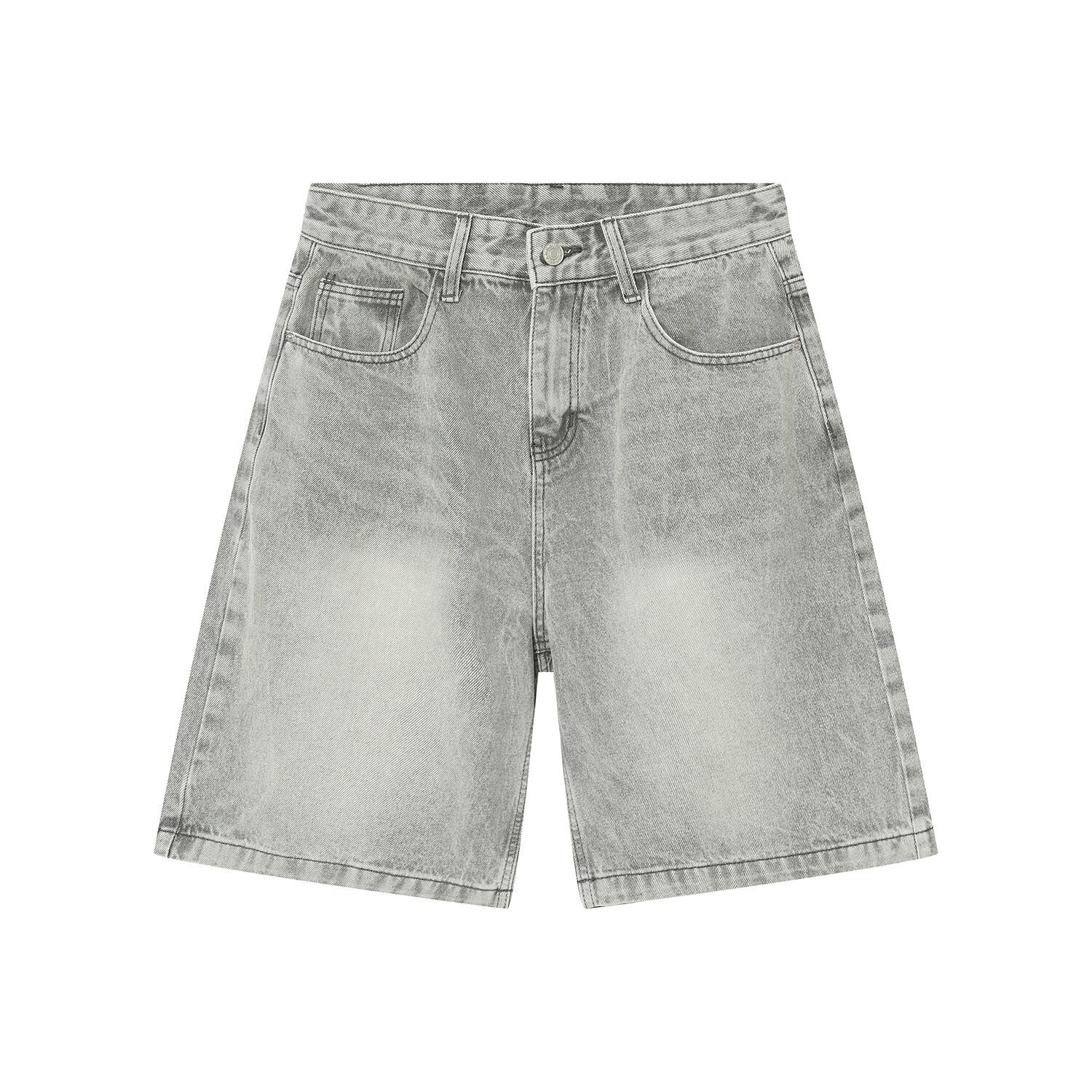 Gray Faded Knee Length Denim Jorts