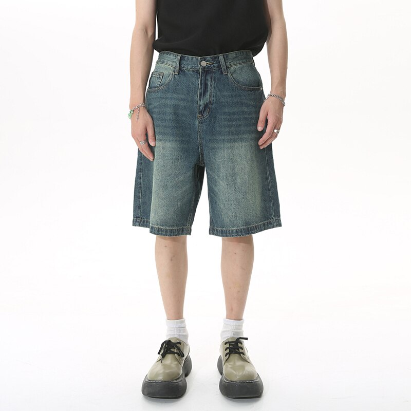 Gray Faded Knee Length Denim Jorts