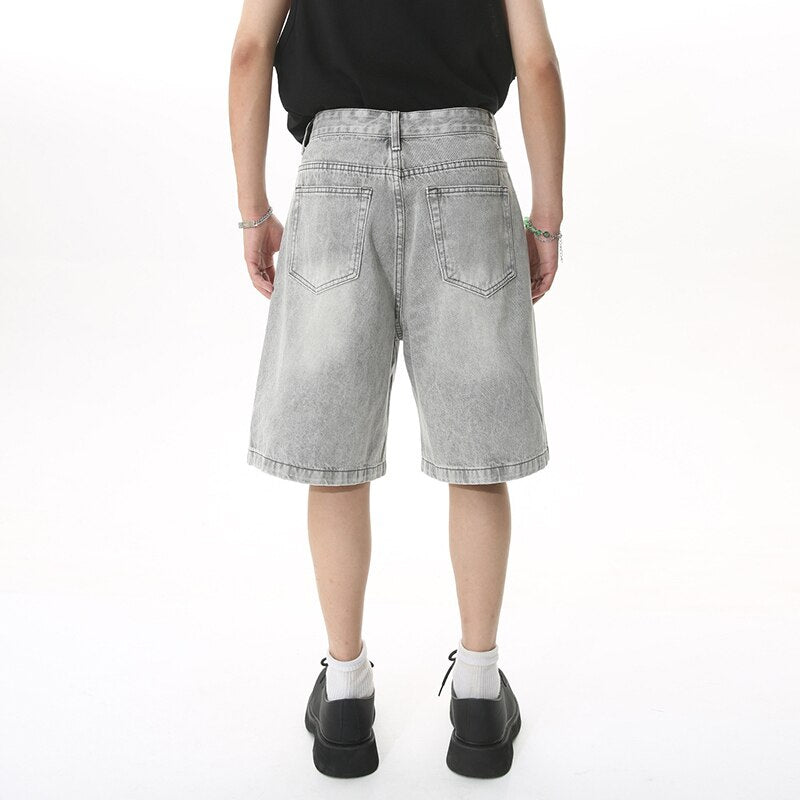 Gray Faded Knee Length Denim Jorts