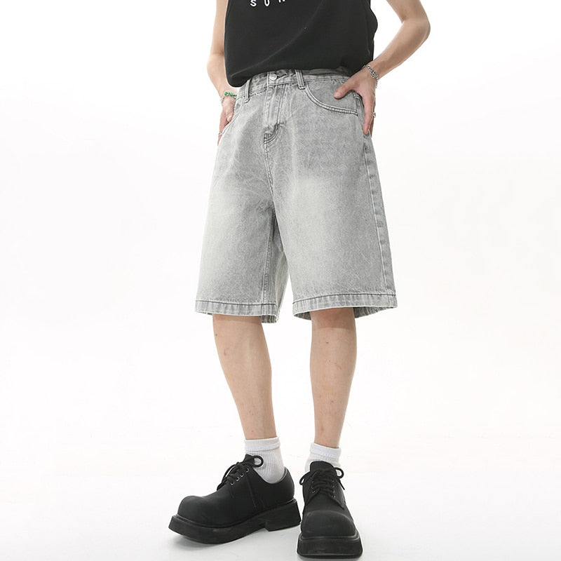 Gray Faded Knee Length Denim Jorts