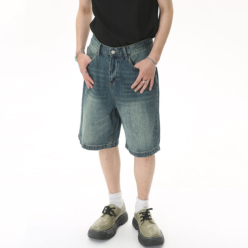Gray Faded Knee Length Denim Jorts