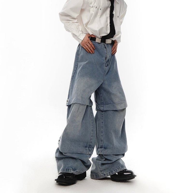 FOLDED Wide Jeans With Metal Holes