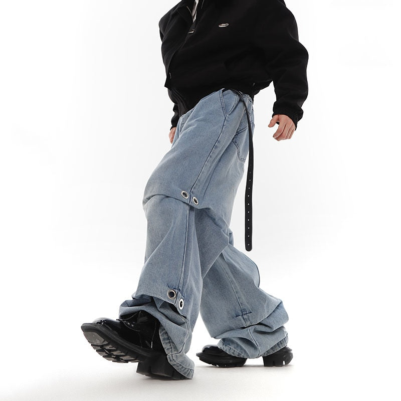 FOLDED Wide Jeans With Metal Holes