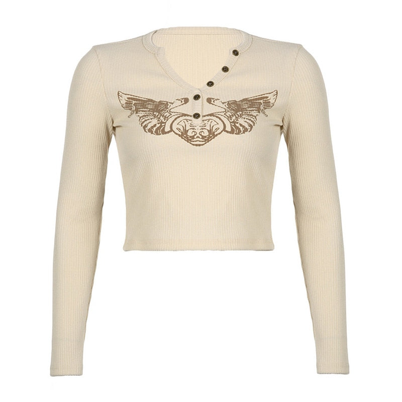 WINGS Vintage Long Sleeve Crop Top