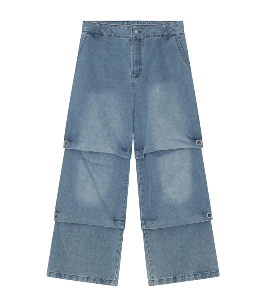 FOLDED Wide Jeans With Metal Holes