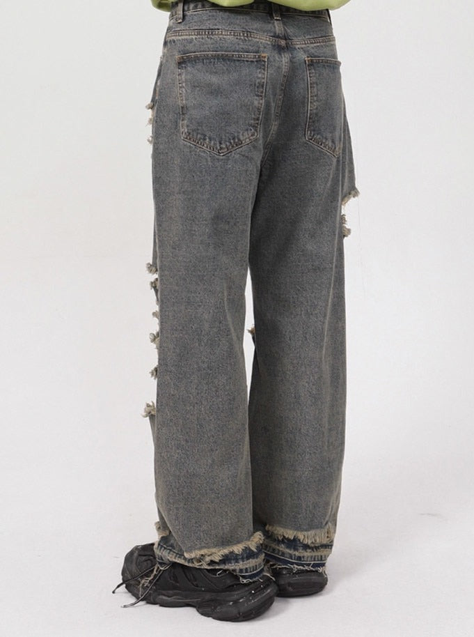 Orbital Distressed Wide Leg Faded Jeans