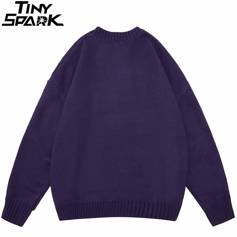 2022 Men Sweater Streetwear Heart Graphic Knitted Sweater Hip Hop Vintage Pullover Autumn Cotton Harajuku Retro Sweater Purple