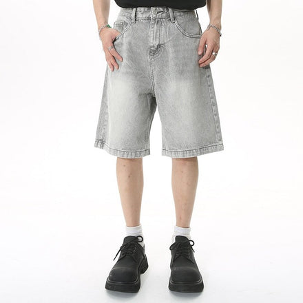 Gray Faded Knee Length Denim Jorts